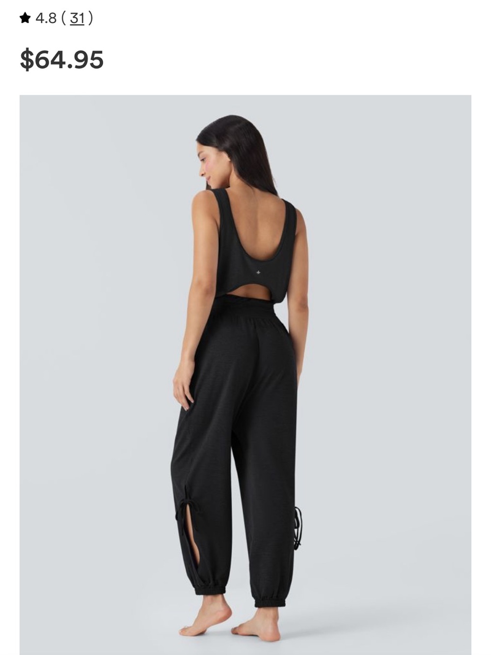 NWT Halara Sleeveless Cut Out Drawstring Yoga Jumpsuit aize XS Black